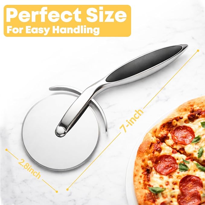 Pizza Cutter Wheel, Sharp Stainless Steel Pizza Slicer with Finger Guard, Non-Slip Comfortable Handle, Multi-Purpose Kitchen Cutter for Pizza, Pie, Dough and Pastry, Easy to Clean, Black