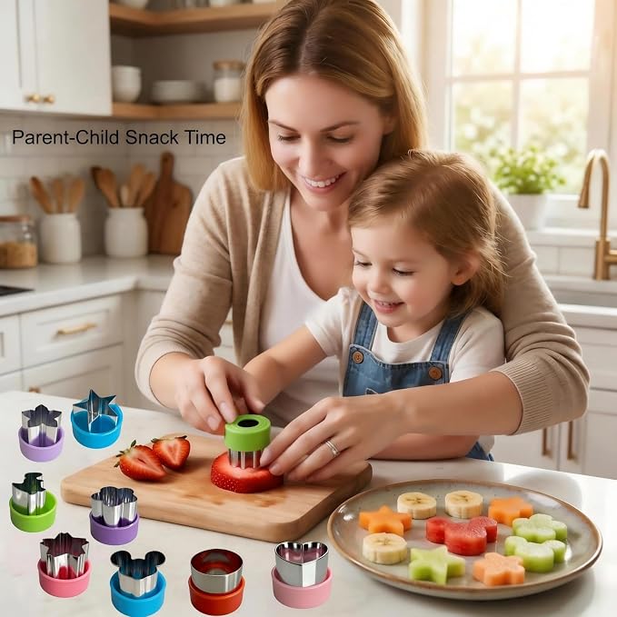 9 PCS 1.5 In Mini Cookie Cutters Set for Kids, Stainless Steel Small Sandwich Food Cutter Shapes, Fun Shaped Tiny Dinosaur Heart Star Circle Flower for Lunch, Fruit, Vegetable, Cheese, Clay