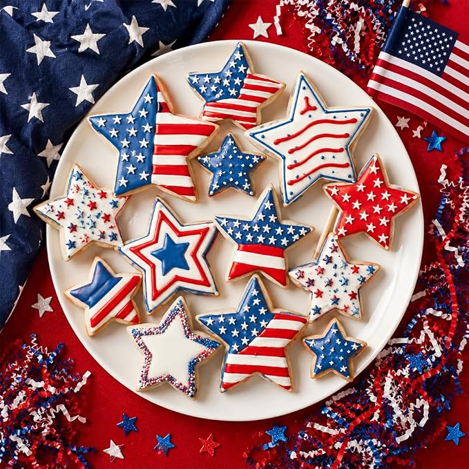 Star Cookie Cutters, 4th of July Cookie Cutter, 5 Pcs Stainless Steel Five-Pointed Shaped Cutter Sets Biscuit Molds Cake Cheese Fruit Cutter for DIY Holiday Home Baking Kit Birthday Party Supplies