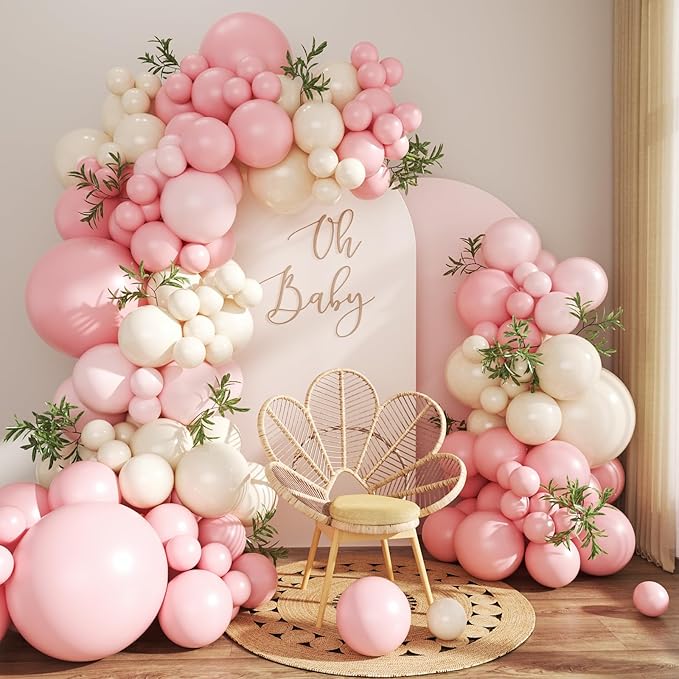 Pink Balloon Arch Kit 124Pcs Pink and White Balloon Arch Garland Kit Pastel Light Pink Sand White Balloons for Baby Shower Wedding Bridal Shower Anniversary Birthday Party Decorations