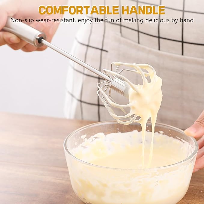 NileHome Stainless Steel Whisk 10" Semi-Automatic Rotary Kitchen Whisk Kitchen Wisk Wire Whisks for Cooking, Whisking, Blending, Beating, Stirring