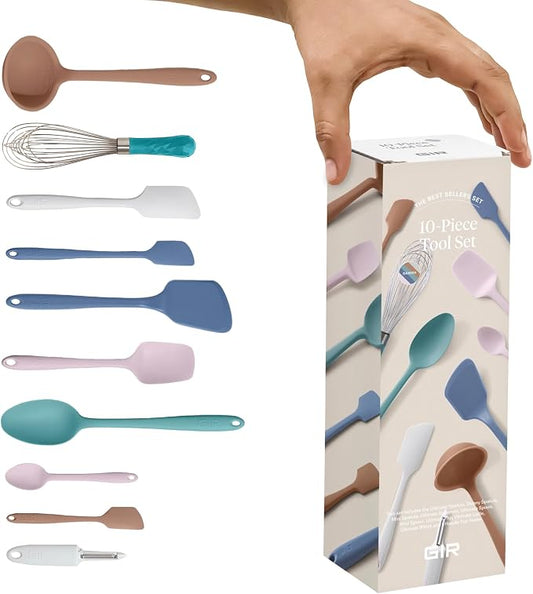 GIR: Get It Right 10-Piece Silicone Ultimate Kitchen Utensil Set – Spatulas, Ladle, Flip, Spoons, Whisk, Peeler & Spoonula – Nonstick, Non-Toxic, Heat-Resistant – Danish