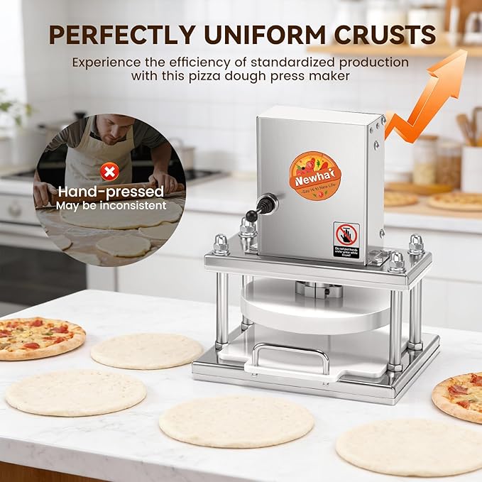 Newhai 8.6” Electric Pizza Dough Press Machine Commercial Dough Roller Sheeter Stainless Steel Pastry Bread Press Forming Processor for Bakery Home Restaurant Use