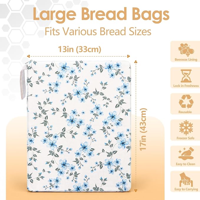Beeswax Bread Bags，L-Shaped Sealed Zip Design，Extra Large 2 Pack- 17"×13" Reusable Sourdough Bread Bags for Homemade Bread