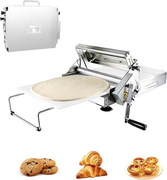 Manual Dough Sheeter, Folding Adjustable Pastry Roller 0.2–27mm for Puff Pastry, Pizza, Pasta & Croissant Dough, Home & Commercial Use (15.5'')