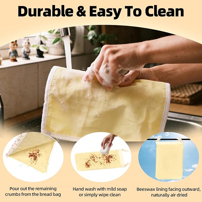 2 Pack Beeswax Bread Bags for Sourdough Homemade Bread, Organic Linen Reusable Natural Bread Storage Bag, Keep Fresh Moisture, Freezer-Friendly, Large Capacity Food Storage Cloth Bag