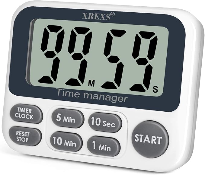 XREXS Digital Kitchen Timer, Magnetic Countdown Up Cooking Timer with Large LCD Display, Adjustable Volume, Loud Alarm & Strong Magnet for Teachers (Batteries Included)
