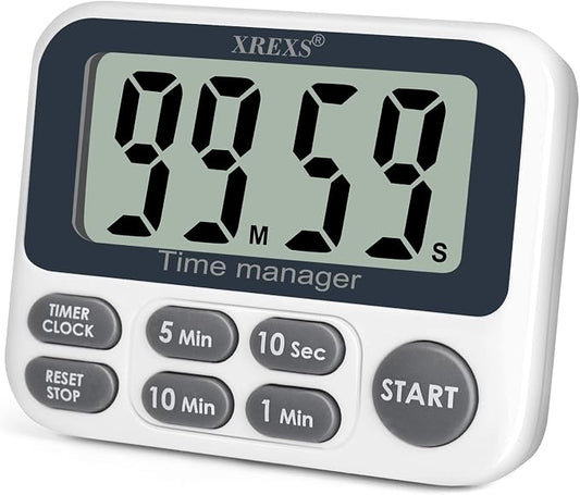 XREXS Digital Kitchen Timer, Magnetic Countdown Up Cooking Timer with Large LCD Display, Adjustable Volume, Loud Alarm & Strong Magnet for Teachers (Batteries Included)