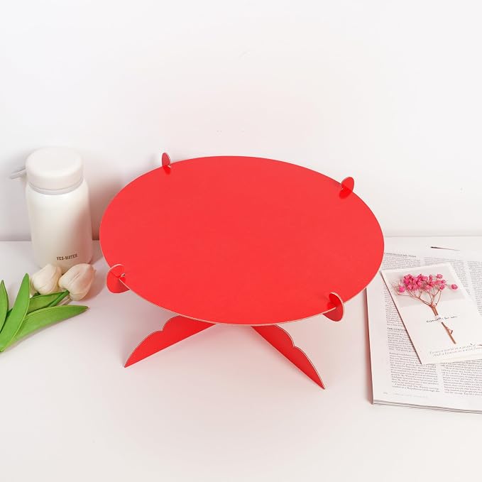 12 inch One Tier Cardboard Cake Stand,Red Cupcake Stand for Birthday Wedding DIY Dessert Decoration