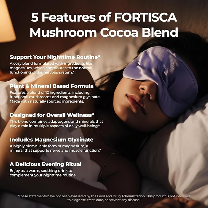 Mushroom Hot Cocoa Powder, Creamy Hot Chocolate Drink Mix with Reishi Mushroom, Magnesium and Botanical Ingredients, Cocoa Beverage Powder for Daily Evening Routine, Mushroom Cocoa Mix