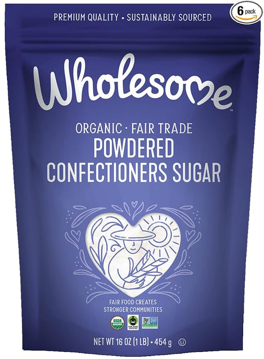 Wholesome Sweeteners 16-Ounce Organic Powdered Confectioners Sugar, Fair Trade, Non GMO, Gluten Free & Vegan, 6 Pack