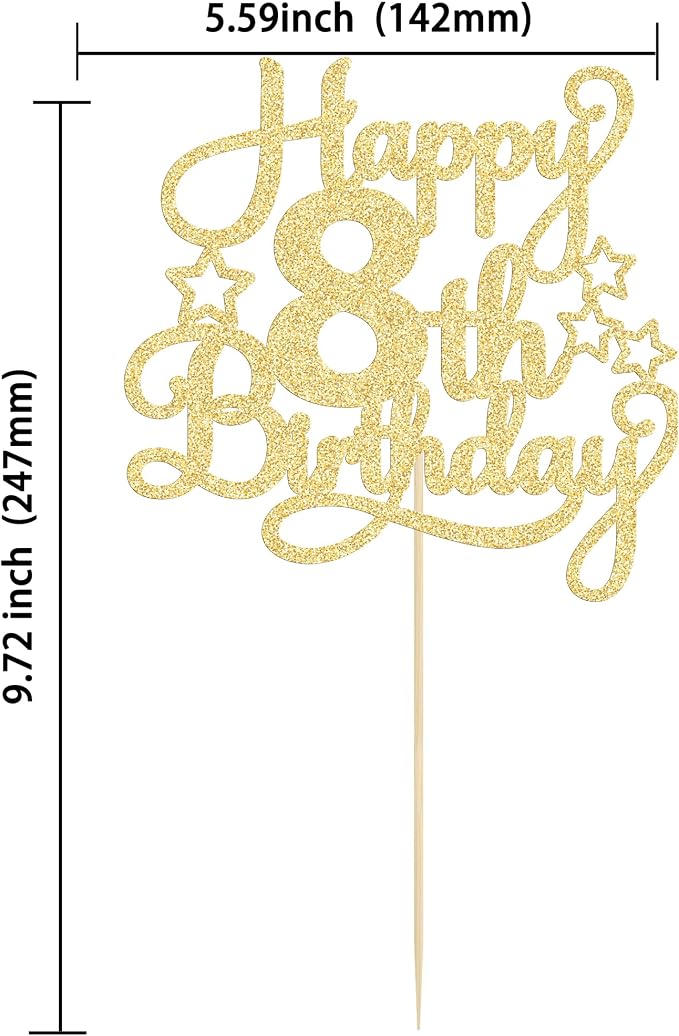 1 Pack Happy 8th Birthday Cake Topper Gold Glitter 8th Birthday Cheers to 8 Years Old Cake Pick for Celebrating Anniversary Party Cake Decorations Supplies