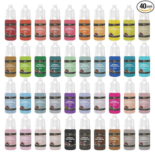 Oil Based Food Coloring for Chocolate, 40 Vivid Food Colors Dye for Baking, Decorating Cakes, Professional Chocolate Food Coloring for Candy Melts, Fondant, Icing, Frosting (0.21Fl. Oz/Bottle)