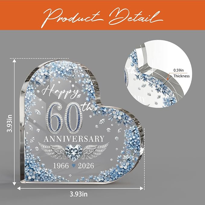 60th Wedding Anniversary Acrylic Cake Topper,60th Anniversary Decorations & Keepsake Gift for Couples(60th Anniversary)