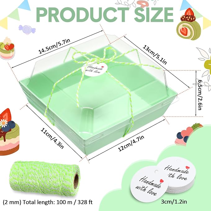 Outus 100 Pack Charcuterie Boxes with Clear Lids, Paper Dessert Boxes to Go with Gift Tags Rope Disposable Party Favor Treat Food Containers for Cookies, Donuts, Muffins, Salad, and Pastry