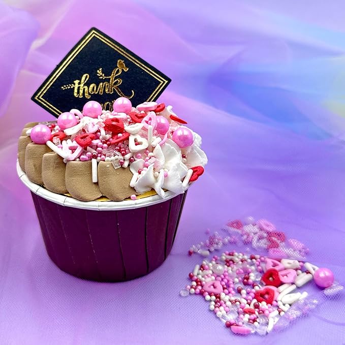 Valentines Sprinkles for Cake Decorating, 7.8oz Pink Heart Jimmies Pearl Sprinkles for Valentines Cookie Baking Cupcake Topping