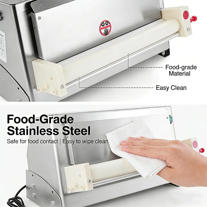 Electric Dough Sheeter Machine Pasta Maker Machine for Icing Pizza Dough Roller Sheeter Automatic Commercial Pizza Press Stainless Steel for Bread Marzipan and Puff Pastry (450W)