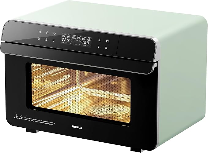 ROBAM Toaster Air Fryer Combi Oven, Countertop Steam Oven 14-in-1 with Convection Steam Roast & Bake, Multi-Stage Cooking, Self-Clean, 7 Modes, 30 Built-In Recipes, for Kitchen Pizza Baking (Green)