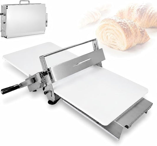 Manual Dough Sheeter Machine for Croissants & Pastry – Foldable Countertop Dough Roller Machine with 55 Thickness Settings (0–27mm), Stainless Steel Rollers for Home & Small-Batch Bakeries