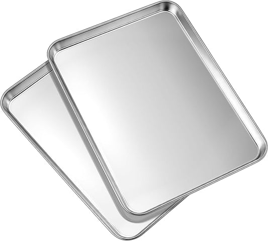 LIANYU 2 Pack Stainless Steel Cookie Sheet Pans, Commercial Grade Baking Sheet, 17.5x13 Inch Half Sheet Pan, Professional Bakeware Cookie Tray, Mirror Finish & Non Toxic & Easy Clean