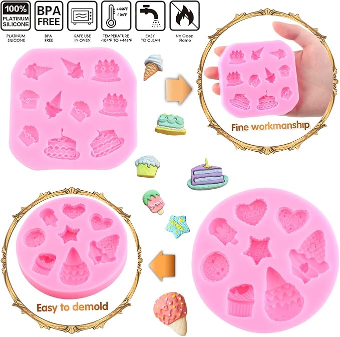 Mujiang Ice Cream Cones Silicone Mold Donut Fondant Molds For Cake Decorating Cupcake Topper Chocolate Popsicle Candy Cake Pop Polymer Clay Gum Paste Set Of 4