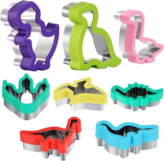 Dinosaur Cookie Cutters Set - Stainless Steel Shaped Cookie Candy Food Cutters Molds for DIY, Kitchen, Baking, Kids Dinosaur Theme Birthday Party Supplies Favors (8pack)