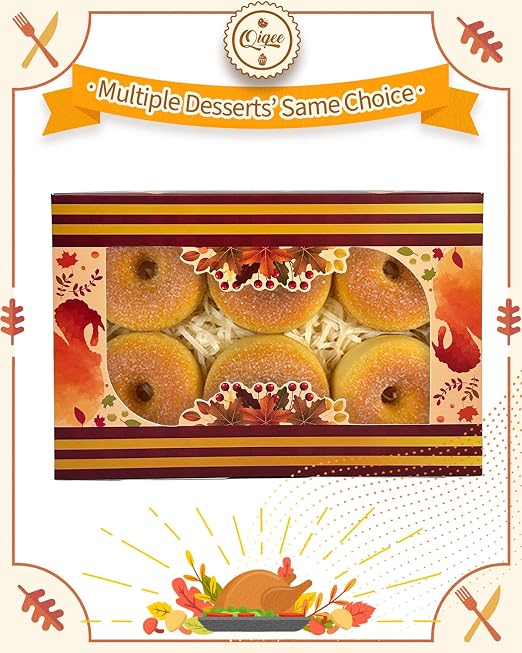 qiqee Thanksgiving Cookie Box with Window 9x6x2.5 inch 15Pcs Pastry Macaron Thanksgiving Leaves Bakery Box For Thanksgiving Day