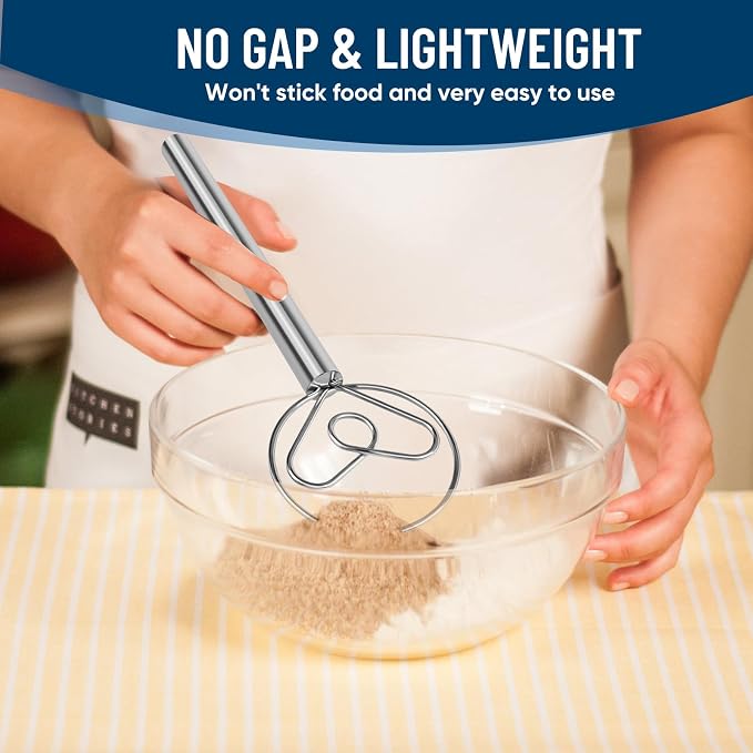 Danish Dough Whisk Stainless Steel Wooden Handle for Sourdough Bread Pizza and Pastry Making