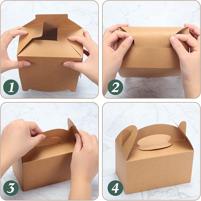 Mimorou 100 Pack Brown Gable Boxes Bulk with Tags and Twine,Thank You Gift Party Favor Boxe for Candy Cookies, Treat Boxe for Father’s Day 4th of July Birthday Wedding Bridal Shower 6.2 x 3.5 x 3.5