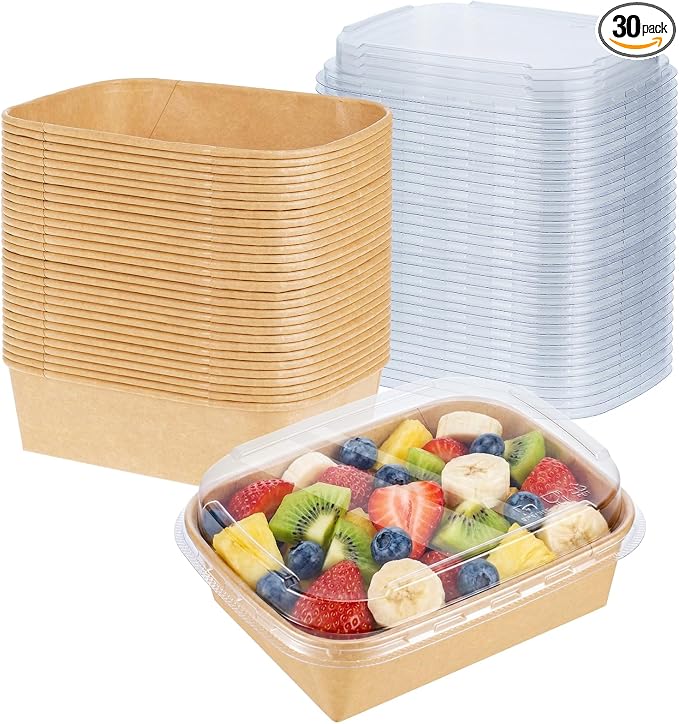 30 Pack 45oz Large Charcuterie Boxes with Clear Lids, To Go Paper Large Charcuterie Box with Lid, 7.8 x 6 x 3in Disposable Bakery Take Out Containers for Desserts, Cookie, Charcuterie, Snack and Fruit