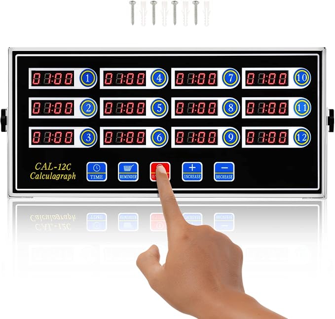 BEAMNOVA 12 Channels Digital Kitchen Timer for Cooking Loud Alarm Stainless Steel Clock Hours and Minutes Seconds Volume Control Electronic Calculator