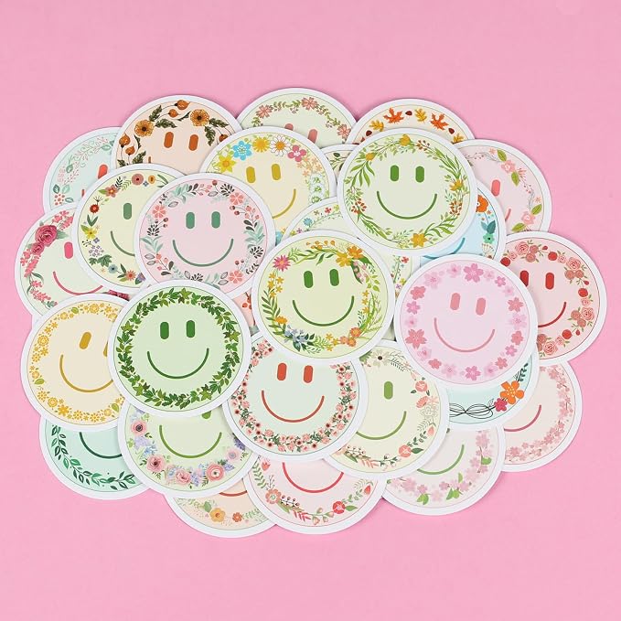 50PCS Smile Flower Stickers | Cute Water Bottle Stickers for Kids, for Teaching Rewards, Notebooks, Stationery, Luggage, Cartoon PVC Smile Face Stickers