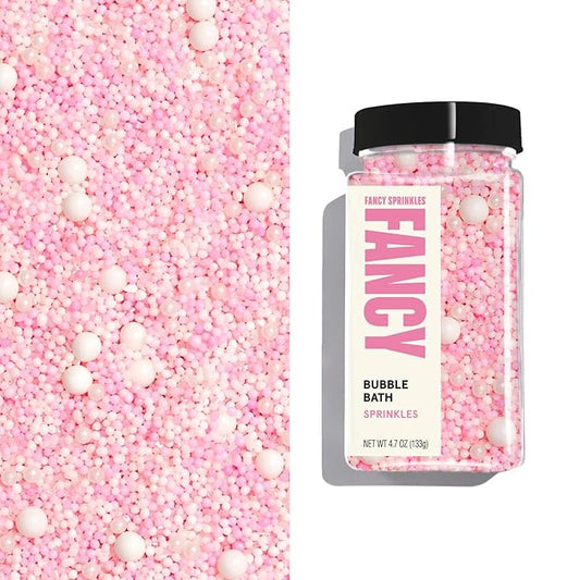 Fancy Sprinkles Bubble Bath Sprinkles | Pastel Pink & White Candy Pearls, Nonpareils & Sugar Pearls | Cake & Cupcake Decorating | Baby Shower, Bridal & Bachelorette | 1 Pack (0.5c)