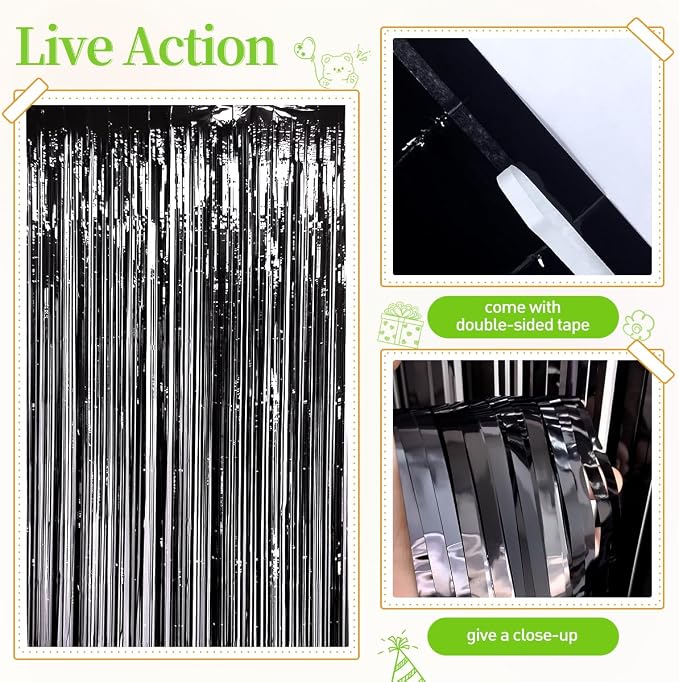 157Pcs Black White and Lime Green Balloons Garland Arch Kit with Black Fringe Curtain for Birthday Bridal Baby Shower Gender Reveal Weddings Graduation Party Decorations