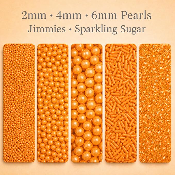 Confect Orange Sprinkles – Halloween Edible Sprinkle Mix | Assorted 5-Pack with Orange Dragees, Jimmies & Sparkling Sugar | Spooky-Night Sprinkles | Cake & Cupcake Decorating Topping | Vegan, Gluten-Free – 5 Oz