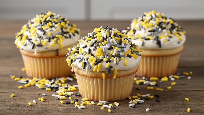 NCS Pittsburgh Game Day Black, Yellow, Silver & White Jimmies Edible Sprinkles – Cupcake, Cake & Cookie Decorations, 7 oz