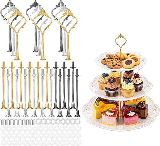 9 Sets 3 Tier Cake Stand, Hardware Tiered Tray Kit, Heavy Duty Metal Plate Holder Fittings for Dessert Cupcake Fruit Display, 3 Colors