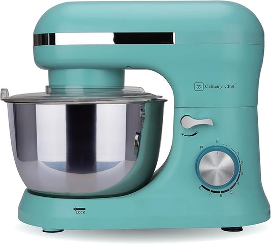 CULINARY CHEF 4.5L Stand Mixer with Stainless Steel Bowl, Tilt-Head Kitchen Electric Mixer with Dough Hook, Mixing Beater and Whisk, Splash Guard, Blue