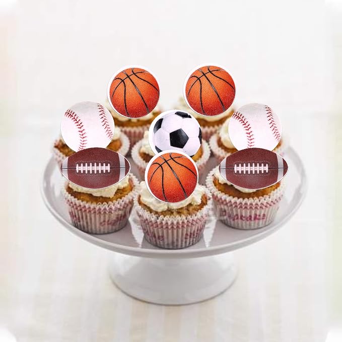 60 PCS Edible Sports Cupcake Toppers Baseball Cupcake Picks Football Soccer Ball ToothPicks Rugby Basketball Cake Decorations for Balls Theme Baby Shower Birthday Party Food Decorations Supplies