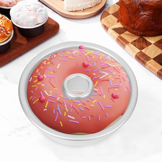 Aluminum Ring Cake Pan, Non-Stick Round Pasteles Baking Mold, Central Tube Pan for Baking Pound Cake, Chocoflan Flan Mold Set for Home Kitchen Donuts and Desserts, 3.9X1.5 Inch