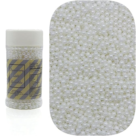 Dynastang 4mm White Pearls Sprinkles Edible Pearls Cake Decorating Stars Cake Decorations Cupcake Toppers Cookie Decorating Perfect for Cakes, Cupcakes, Desserts Toppings 3OZ