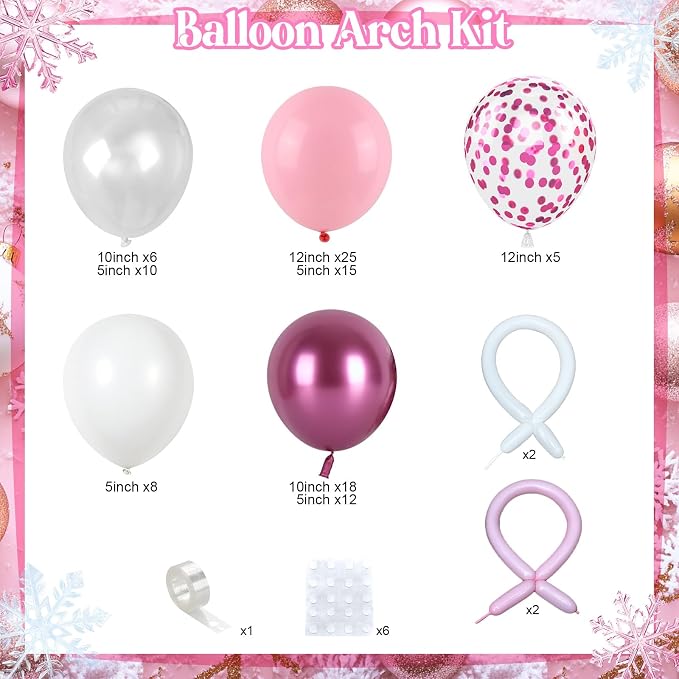Pink Balloon Garland Arch Kit, 103 PCS Metallic Hot Light Baby Pink and Clear Balloon Bow Balloons for Girls Birthday Princess Baby Shower Wedding Party Decorations