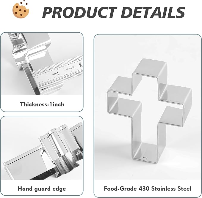 Zade Cross Cookie Cutter Food Grade Baptism Cookie Cutters Stainless Steel Fondant Biscuit Sandwich Mold for Baking Holidays Party