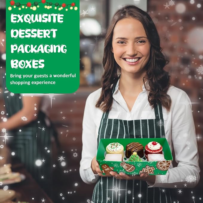 Outus 100 Pack Christmas Charcuterie Boxes with Clear Lids, Paper Dessert Boxes to Go with Gift Tags Rope Disposable Party Favor Treat Food Containers for Cookies, Donuts, Muffins, Salad, and Pastry
