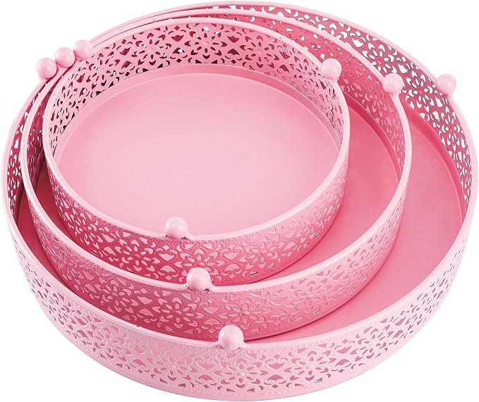 Hedume 3-Piece Metal Cake Stand Set, Pink Round Cake Stand, Dessert Cupcake Pastry Candy Display Plate for Wedding, Birthday Party, Event