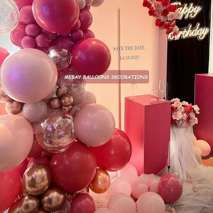 Hot Pink Black Rose Gold Balloon Arch Garland Kit, 146 Pcs Rose Red Tender Pink Black Confetti Rose Gold Balloons for Graduation Birthday Party Baby Shower Wedding Decorations
