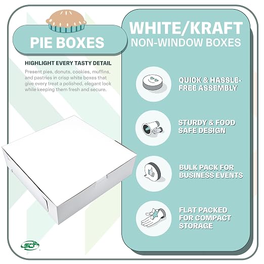 Southern Champion Tray 0969 Premium Clay Coated Kraft Paperboard White Non-Window Lock Corner Bakery Box, 10" Length x 10" Width x 2-1/2" Height (Case of 250)