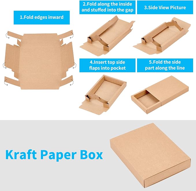 BENECREAT 10 Pack 7.8x6x1.2 Inch Large Kraft Treat Box Paper Drawer Candy Box for Small Dessert, Candy, Mini Soaps and Other Party Favors