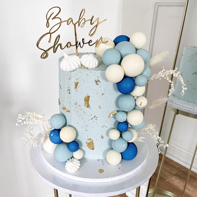 32 PCS Ball Cake Picks Colorful Ball Shaped Cake Topper Pearl Balls Cupcake Cake Insert Topper for Birthday Party Wedding Decoration Supplies Blue White Dark Blue