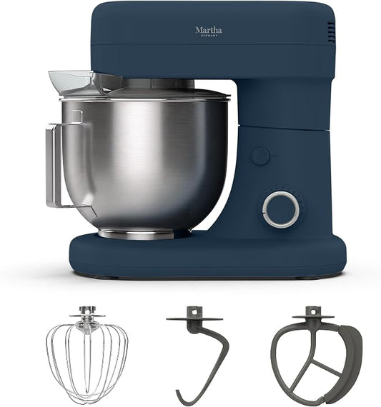 Martha Stewart 5.3Qt Stand Mixer, 12-Speed Tilt-Head Electric Kitchen Mixer with Stainless Steel Bowl, Dough Hook, Whisk & Beater, Splash Guard, Ideal for Baking Bread, Cake & Whipping, Indigo Blue